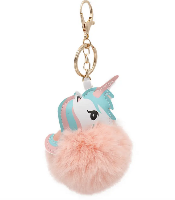 Cute Unicorn Pom Pom Fuzzy Keychains Wholesale