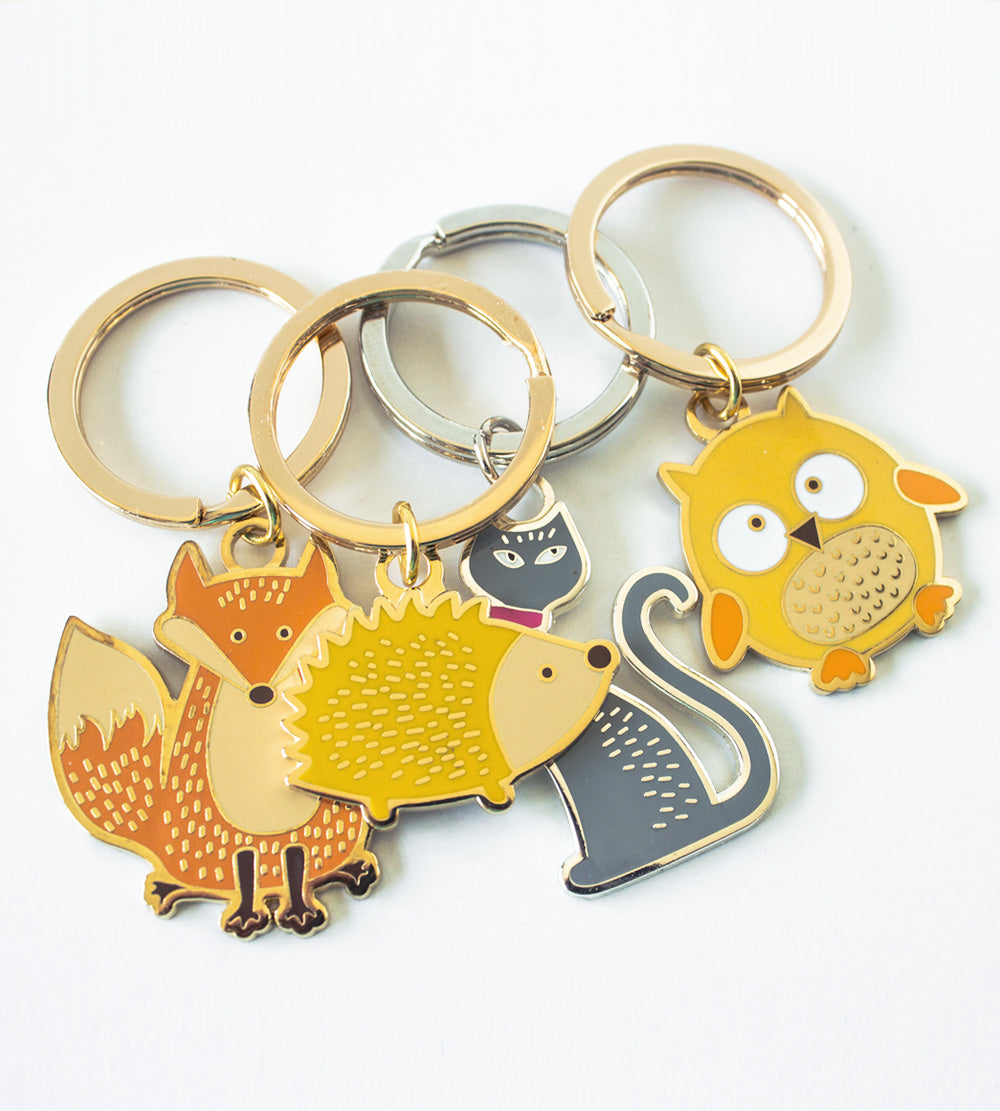 Gold Colored Owl Mini Quartz Slide Open Clock Keychain